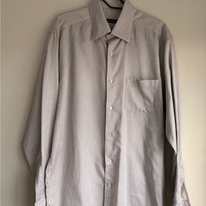 Ermenegildo Zegna Men’s Dress Shirt Size L White Brown Check 100% Cotton Italy